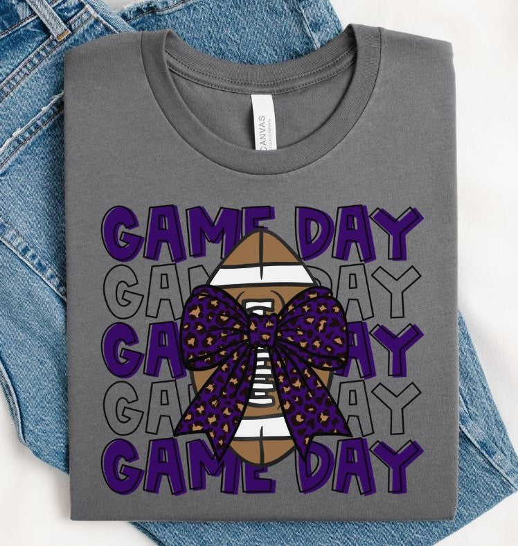 Game Day Football (Purple with Leopard Bow) - DTF