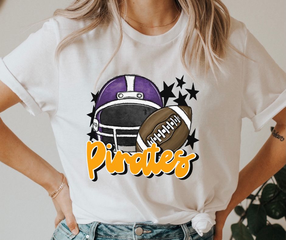 Pirates Mascot (stars -purple/yellow gold helmet) - DTF