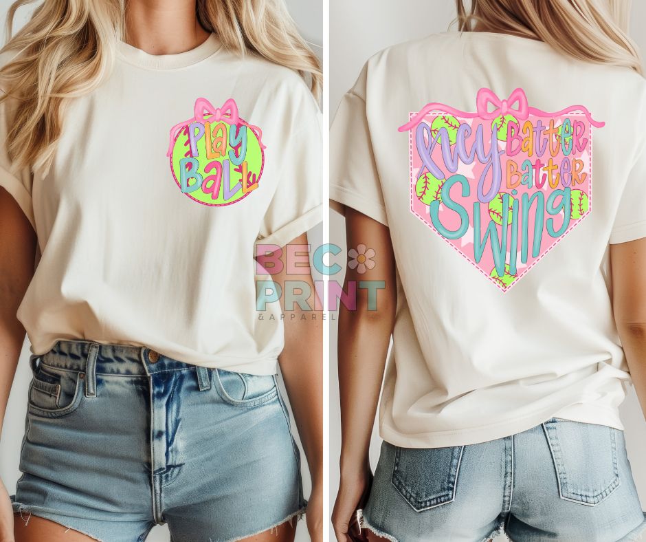 Play Ball Coquette (Softball 2-in-1 front/back design) - DTF