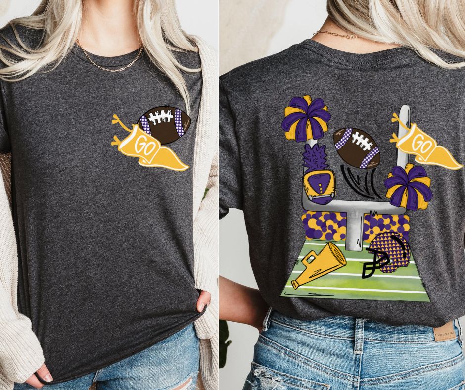 Football Pennant and Stadium - Purple/Yellow Gold (2-in-1 (front pocket/back design) - DTF
