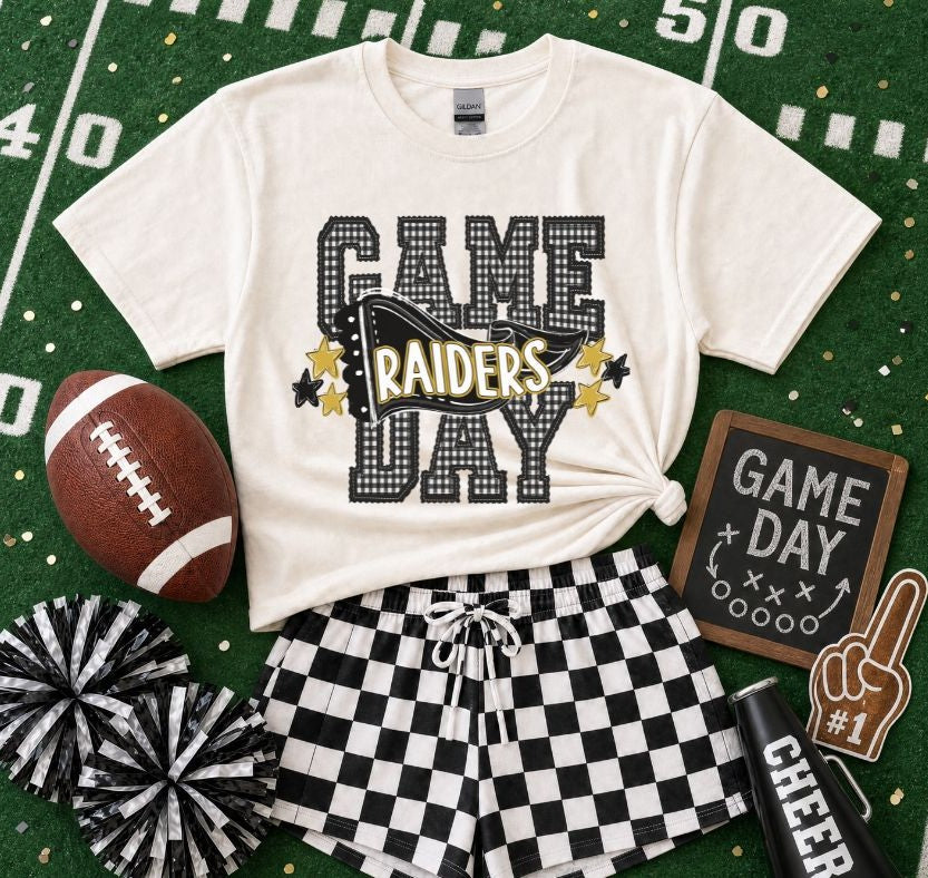 Raiders - Black/Vegas Gold (Preppy Game Day Pennant Mascot) - DTF