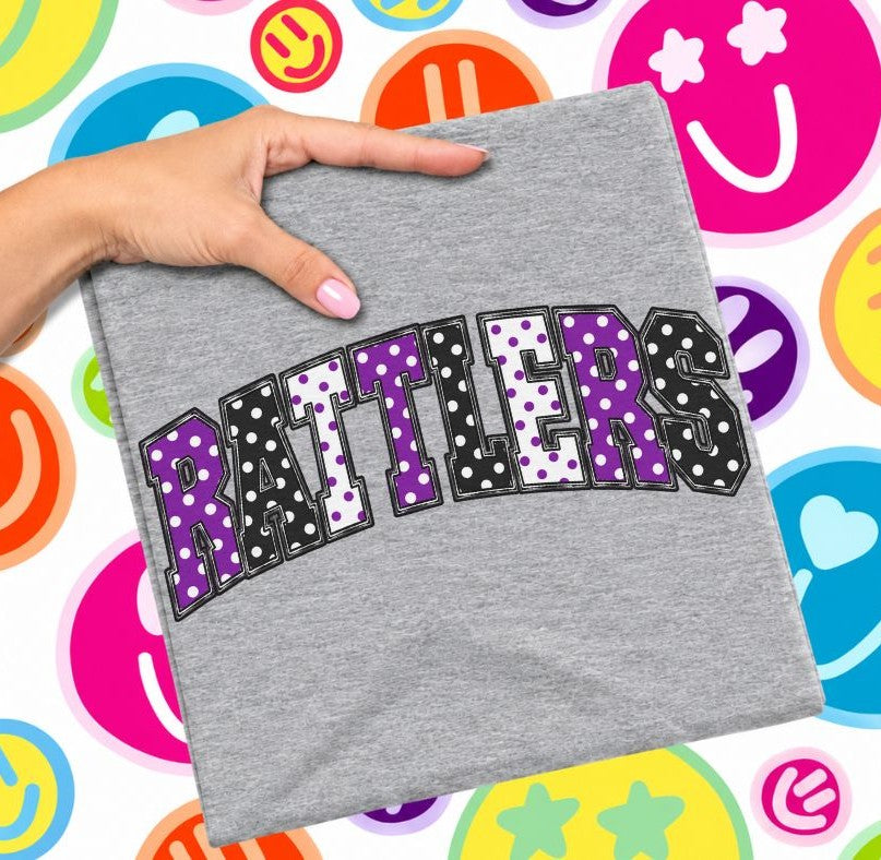 Rattlers - Purple/Black (Sketched Arch Polka Dot Mascots) - DTF