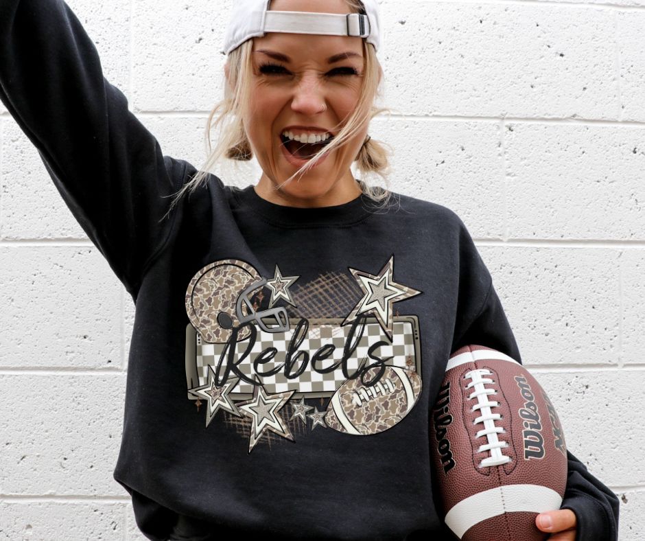 Rebels (Camo Football Name Plate Mascot) - DTF