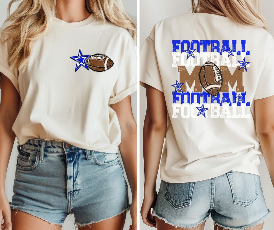 Football Mom - Royal Blue/White (2-in-1 front/back design) - DTF