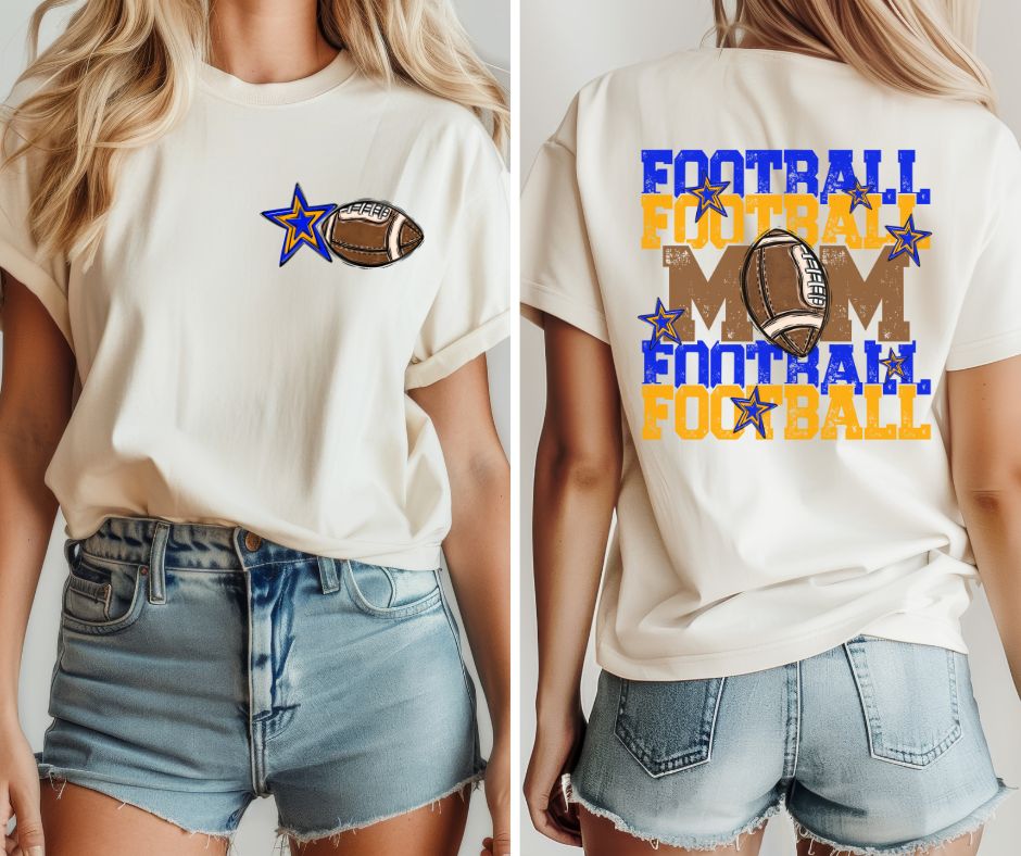 Football Mom - Royal Blue/Yellow Gold (2-in-1 front/back design) - DTF