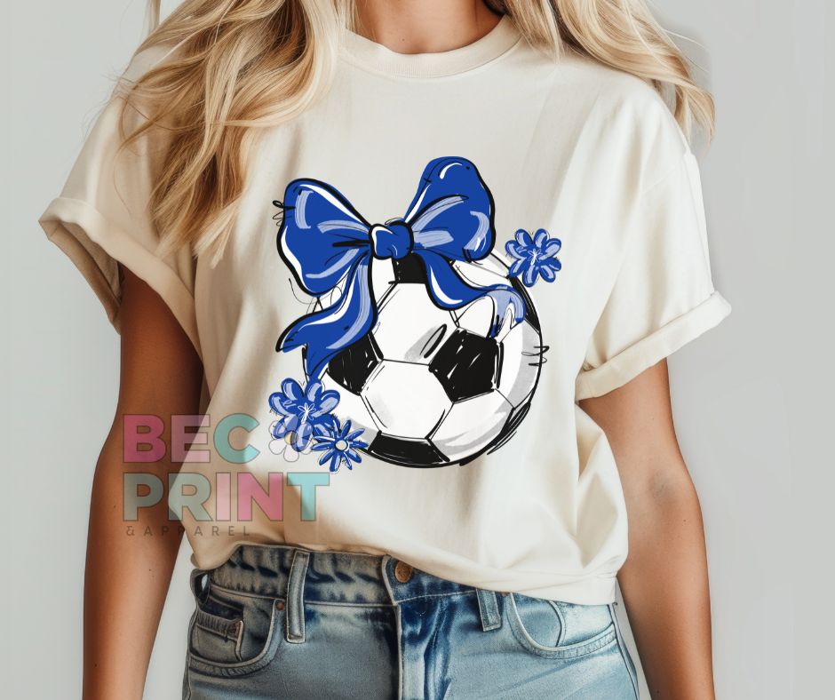 Play Ball Floral Bow - Royal Blue (Soccer) - DTF