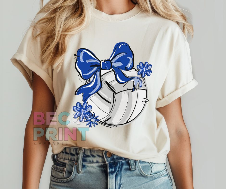 Play Ball Floral Bow - Royal Blue (Volleyball) - DTF