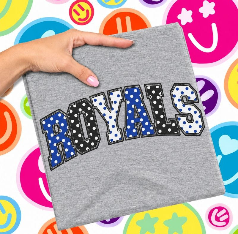 Royals - Royal Blue/Black (Sketched Arch Polka Dot Mascots) - DTF