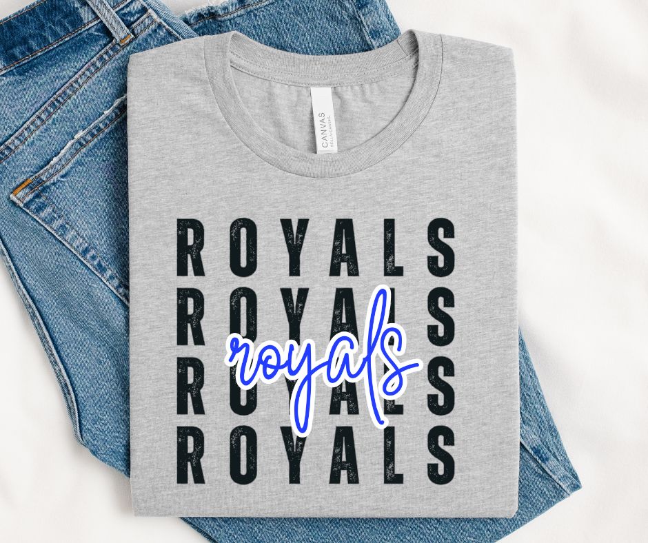 Royals - Royal Blue/Black (Stacked Distressed Mascots) - DTF