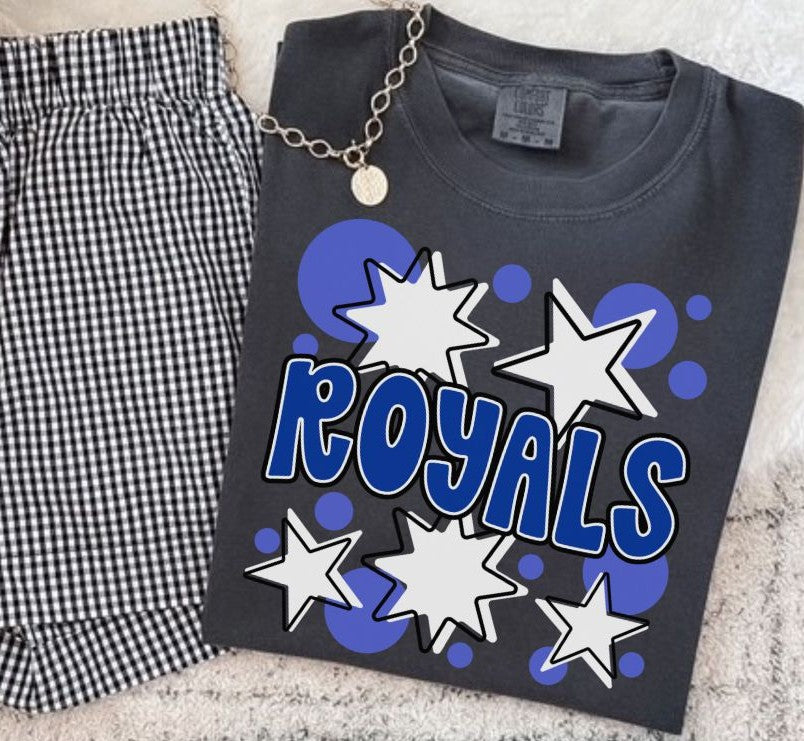 Royals - Royal Blue/White (Bubbles & Stars Mascot) - DTF