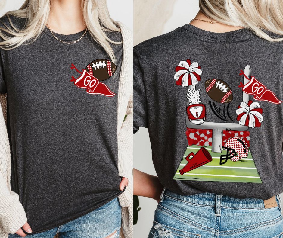 Football Pennant and Stadium - Red (2-in-1 (front pocket/back design) - DTF