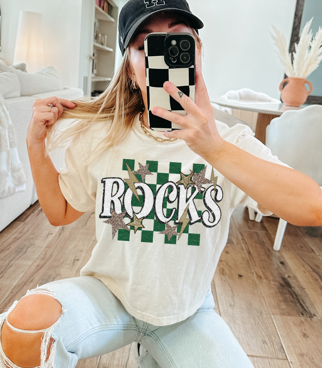 Rocks (Retro Leopard Checkered Glitter Stitched Masoct) - DTF