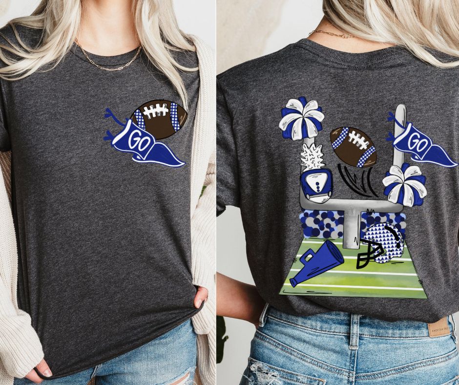 Football Pennant and Stadium - Royal Blue (2-in-1 (front pocket/back design) - DTF