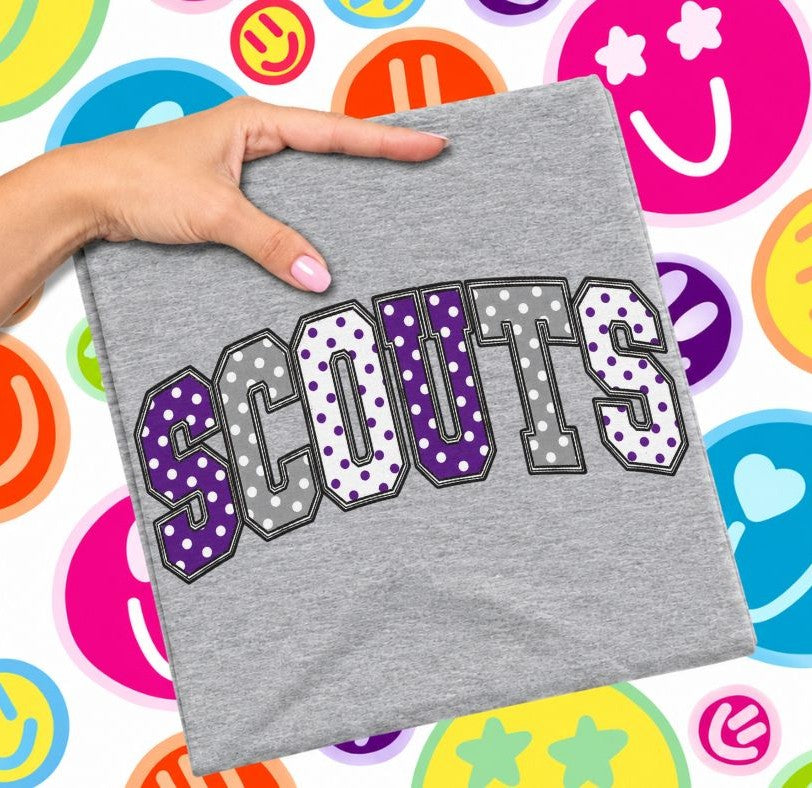 Scouts - Purple/Grey (Sketched Arch Polka Dot Mascots) - DTF