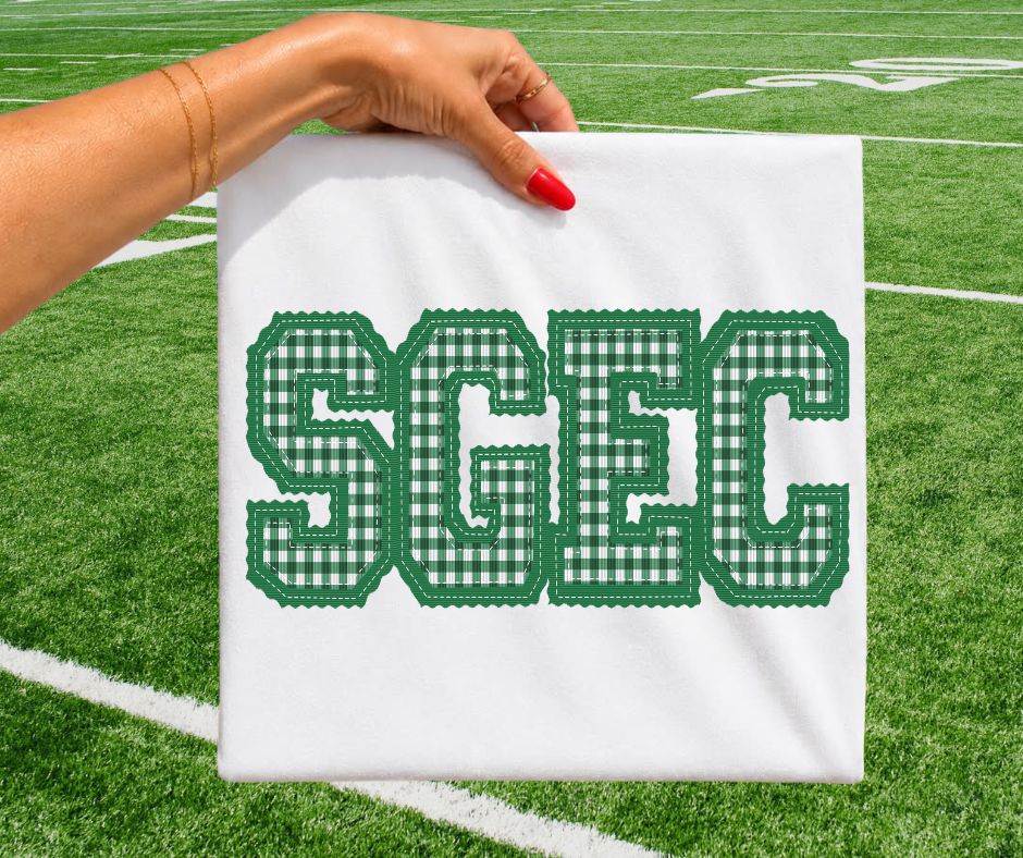 SGEC - Kelly Green Gingham (Letterman Stitch School Letters) - DTF
