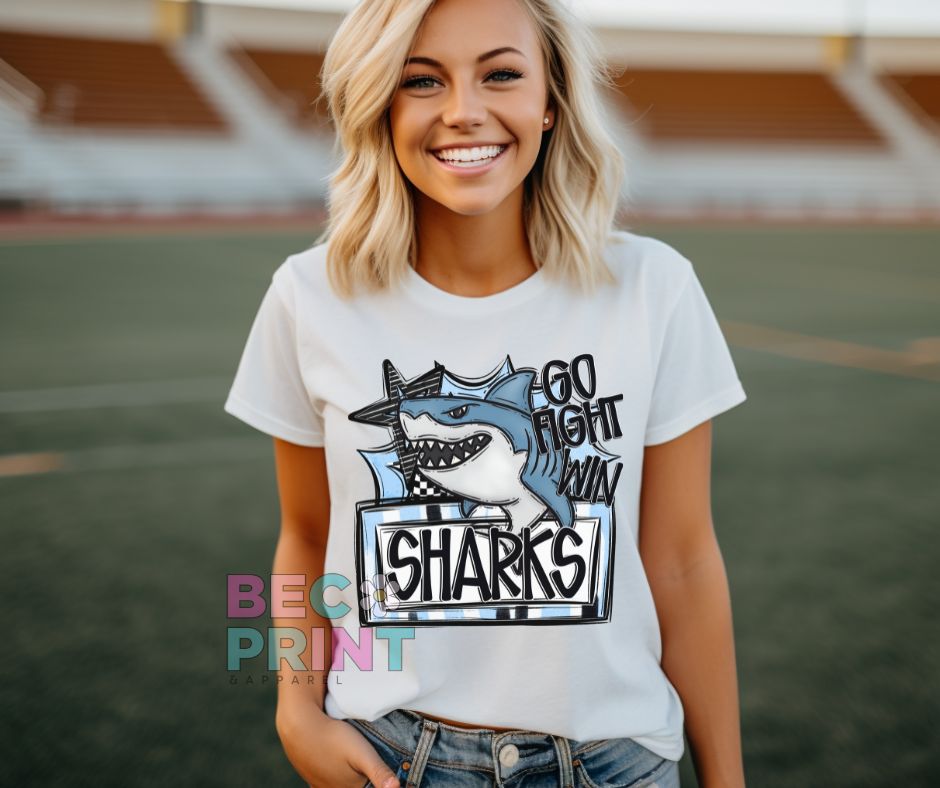 Sharks - Columbia Blue (Go Fight Win Star Mascot) - DTF