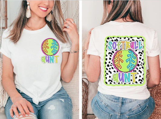 Softball Aunt - Dotted Scallop Sport (2-in-1 front/back combo) - DTF