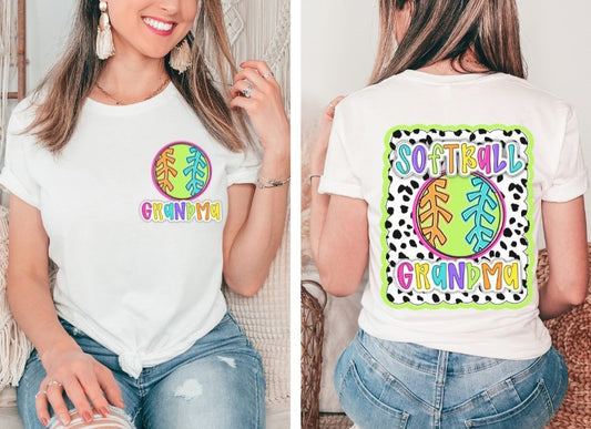 Softball Grandma - Dotted Scallop Sport (2-in-1 front/back combo) - DTF