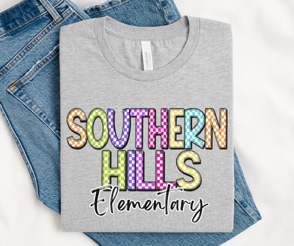 Southern Hills Elementary (Colorful Checked School Name) - DTF