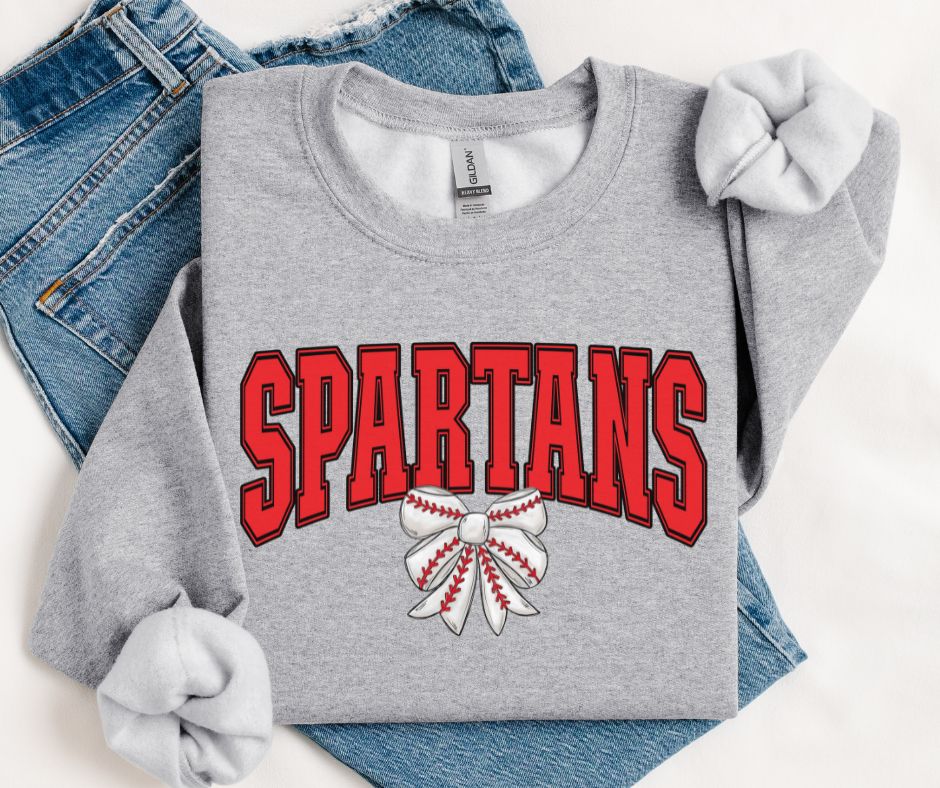 Spartans - Baseball Red/Black (Mascot Sport Bow) - DTF