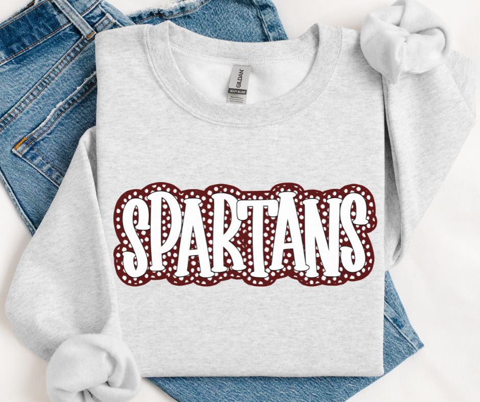 Spartans - White/Maroon (Polka Dot Stack Mascots) - DTF