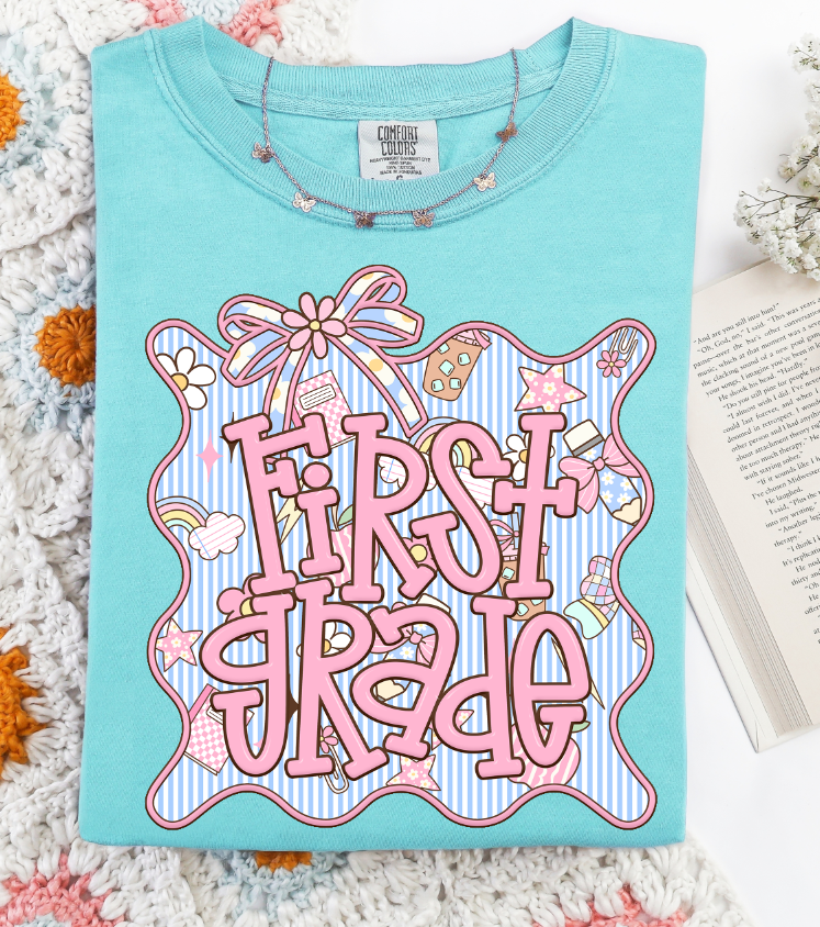 First Grade (Seersucker Grade Level/School Staff Frame) - DTF