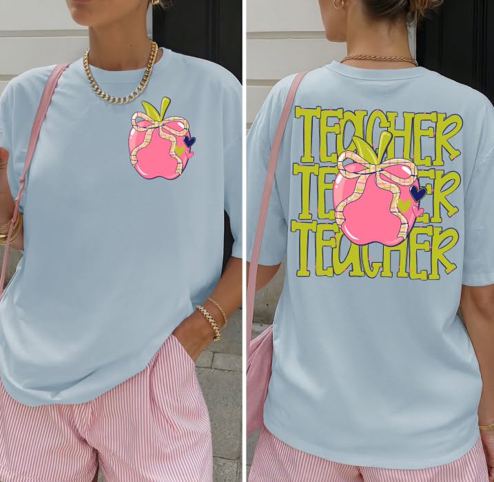 Teacher Apple Stack (2-in-1 front/back design) - DTF