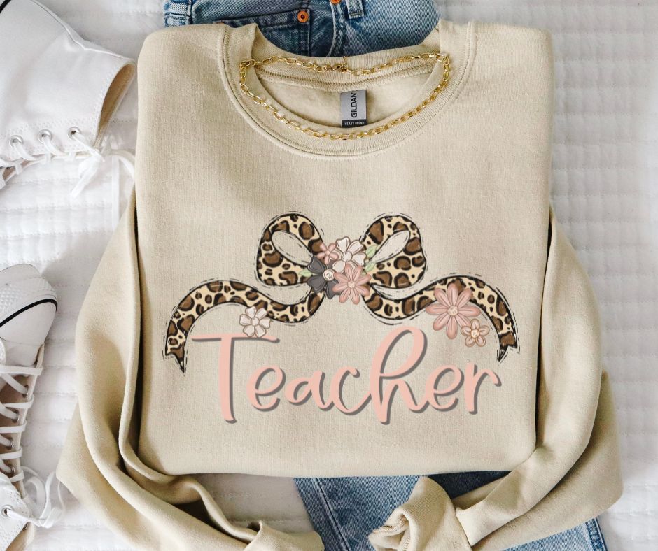 Teacher (Leopard Floral Bow) - DTF