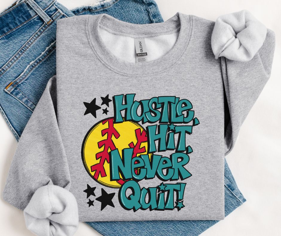 Softball Hustle Hit Never Quit (Teal) - DTF