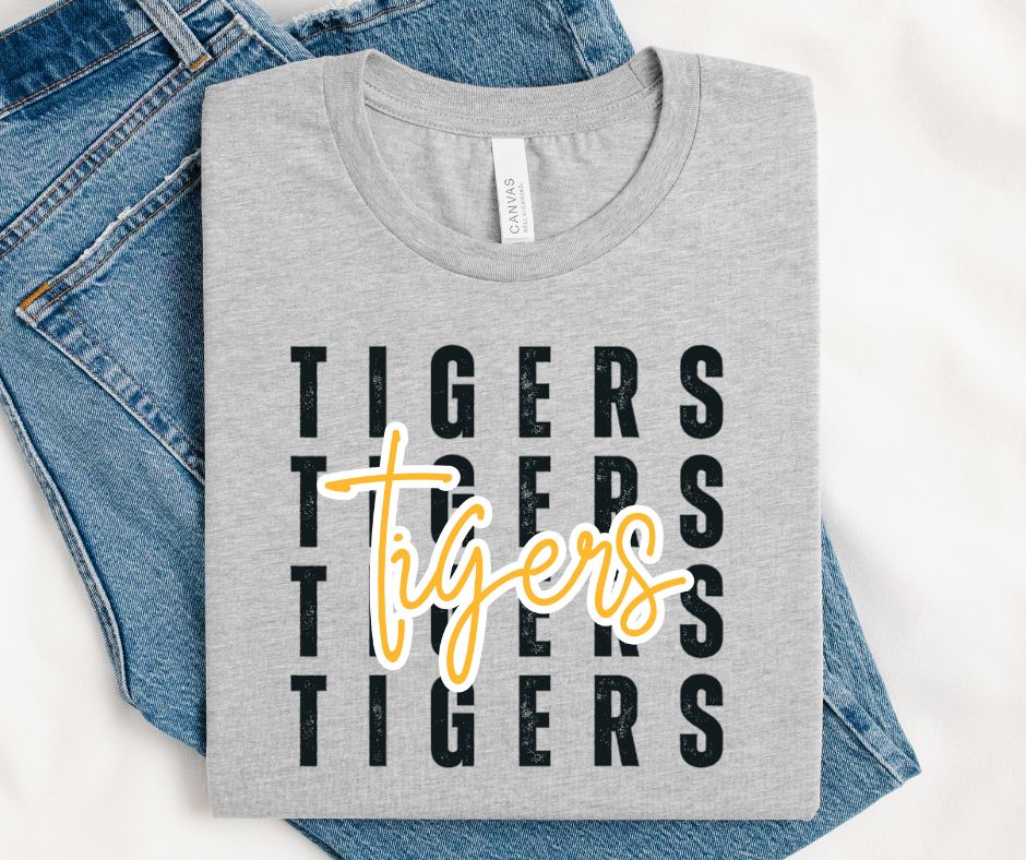 Tigers - Yellow Gold/Black (Stacked Distressed Mascots) - DTF