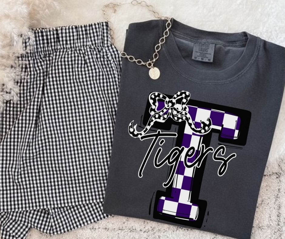 Tigers - Purple/Black (Checkered Coquette Mascot) - DTF