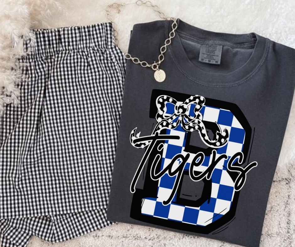 Tigers (B) - Royal Blue/Black (Checkered Coquette Mascot) - DTF