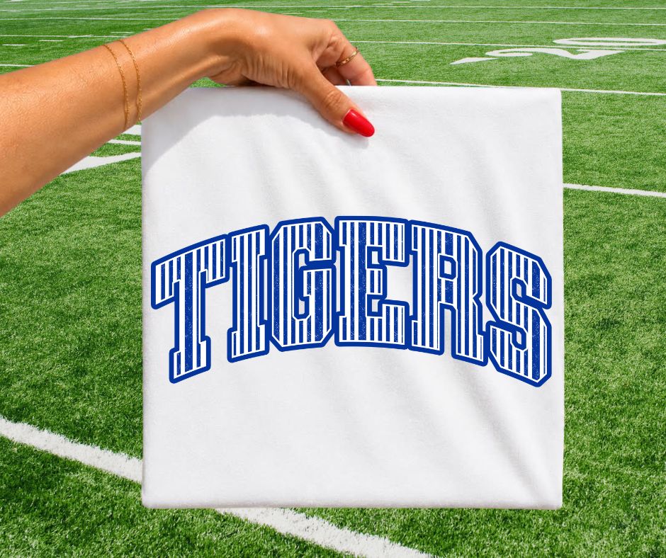 Tigers - Royal Blue/White (Varsity Stripes Mascot) - DTF