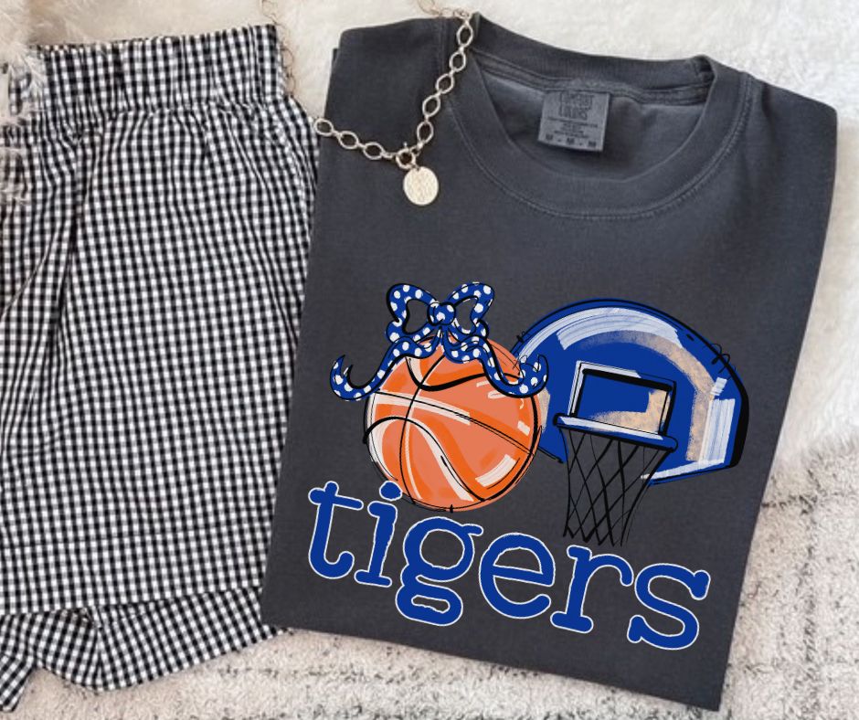 Tigers - Royal Blue (Basketball Bow Mascot) - DTF