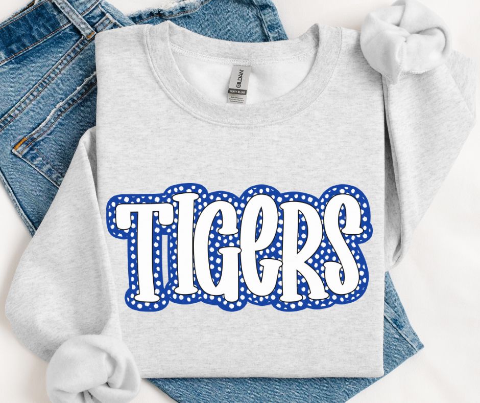 Tigers - White/Royal Blue (Polka Dot Stack Mascots) - DTF