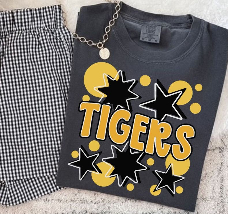 Tigers - Yellow Gold/Black (Bubbles & Stars Mascot) - DTF