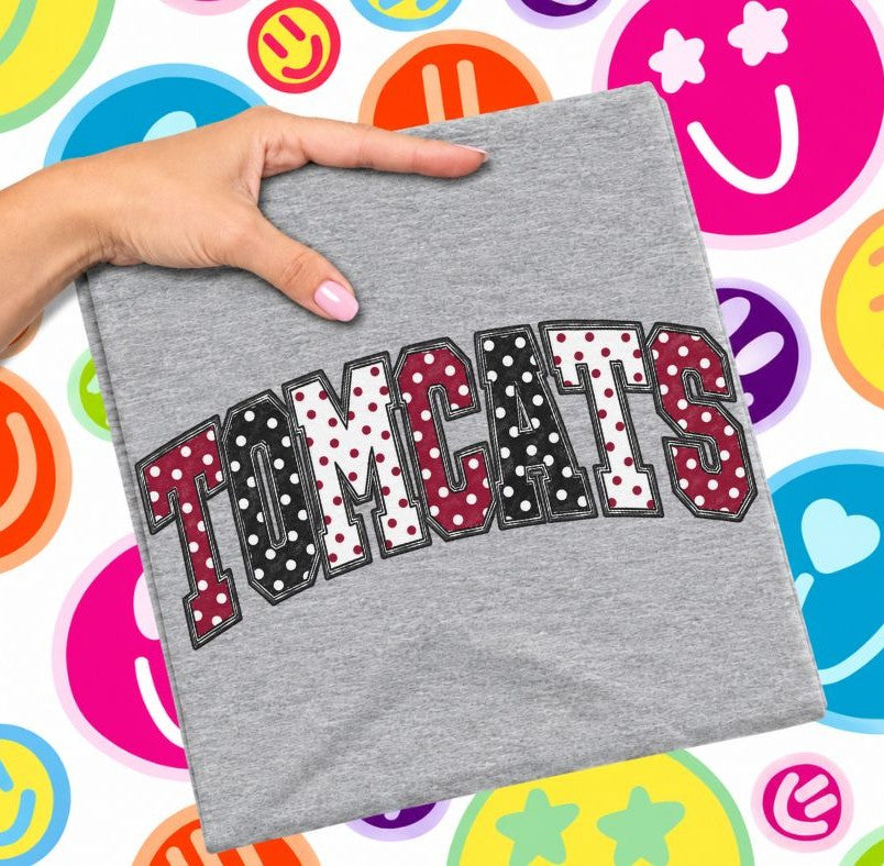 Tomcats - Maroon/Black (Sketched Arch Polka Dot Mascots) - DTF