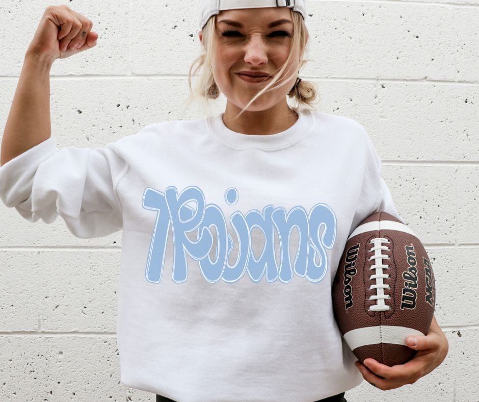 Trojans - Light Blue (Funky Doodle Colored Mascot) - DTF