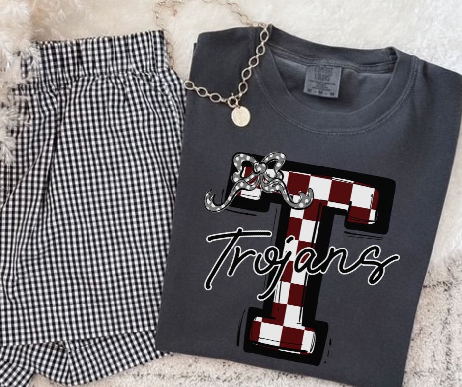 Trojans - Maroon/Gray (Checkered Coquette Mascot) - DTF