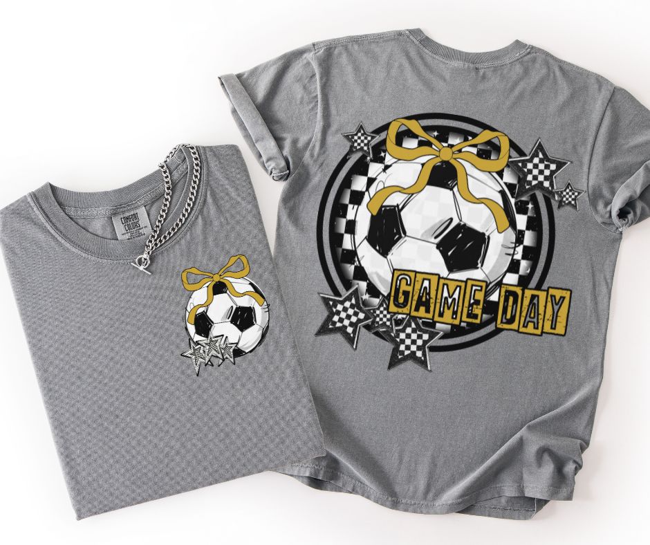 Game Day Soccer Coquette (Vegas Gold 2-in-1 front/back design)- DTF