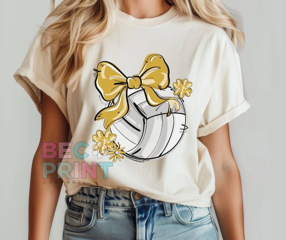 Play Ball Floral Bow - Vegas Gold (Volleyball) - DTF