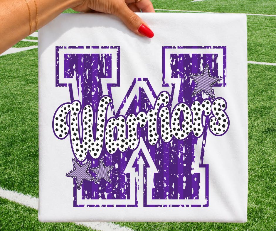 Warriors - Purple/White (Varsity Stripes & Dots Mascot) - DTF
