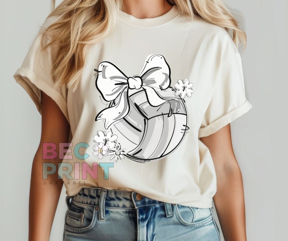 Play Ball Floral Bow - White (Volleyball) - DTF