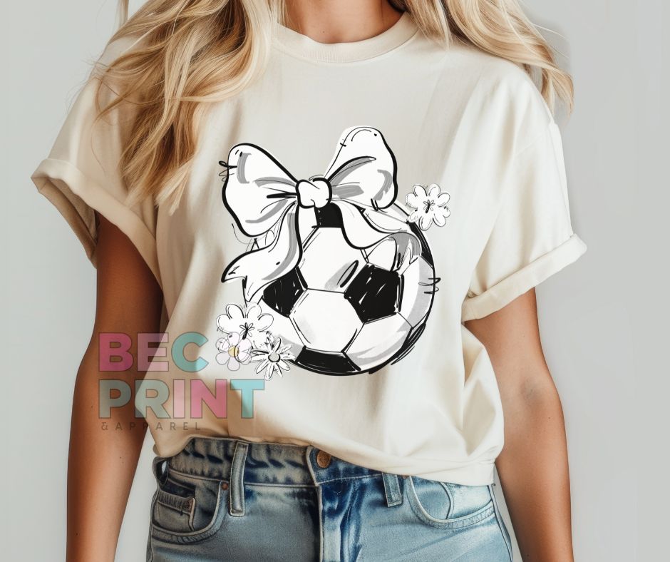 Play Ball Floral Bow - White (Soccer) - DTF