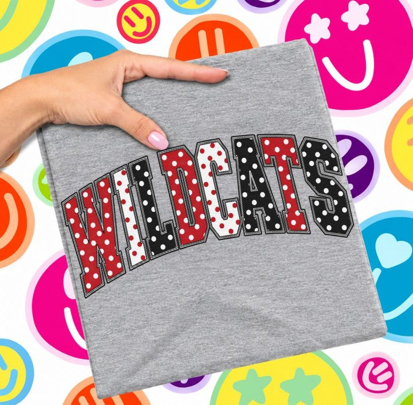 Wildcats - Red/Black (Sketched Arch Polka Dot Mascots) - DTF