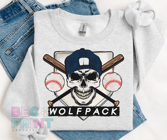 Wolfpack - Navy (Baseball Skull Mascot) - DTF