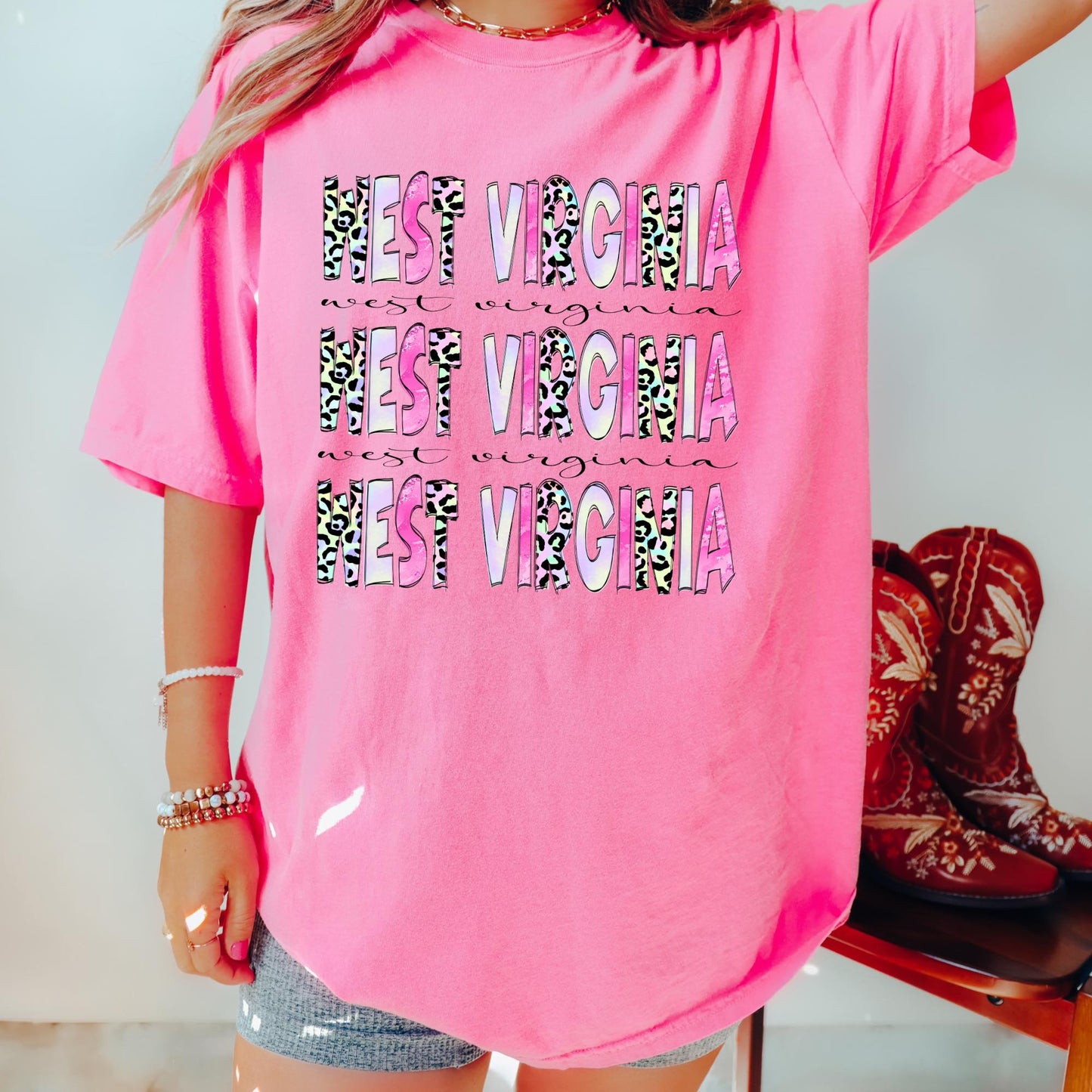 West Virginia leopard pastel pattern state - DTF