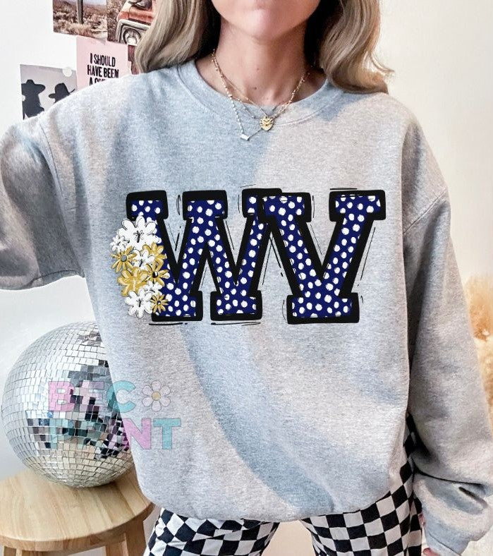 WV - Navy w/Vegas Gold flowers (Dotty State Abbrev.) - DTF