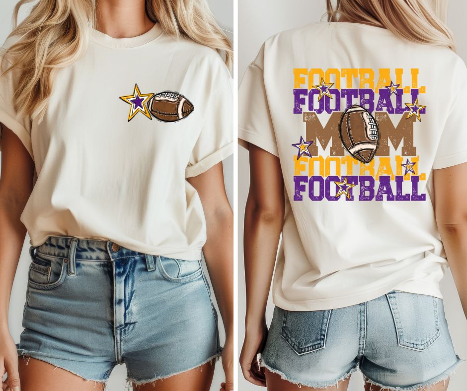 Football Mom - Yellow Gold/Purple (2-in-1 front/back design) - DTF