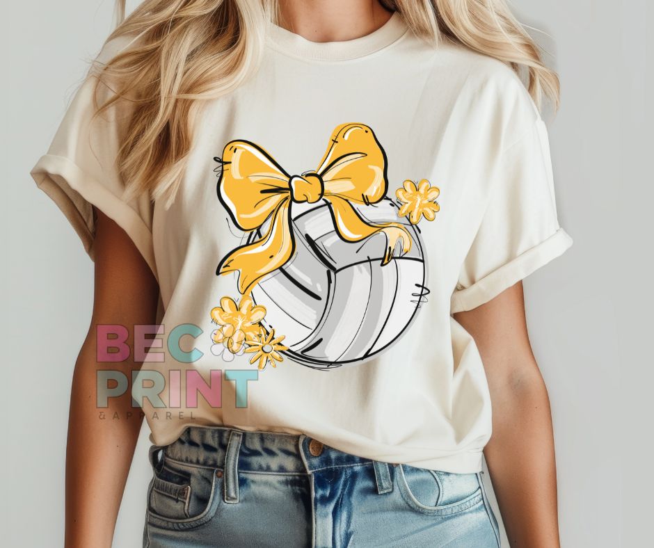 Play Ball Floral Bow - Yellow Gold (Volleyball) - DTF